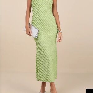 Lulus Faelyn Light Green strapless ruffled midi dress NWT